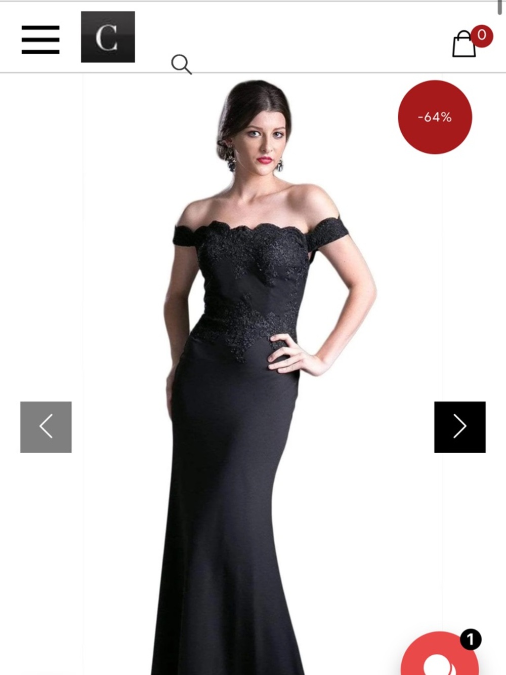 Cinderella Black Off-Shoulder Lace Evening Gown